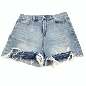 L&M Signature Jean Cut Of Denim Shorts Size Large Womens Blue Stretch Ripped L